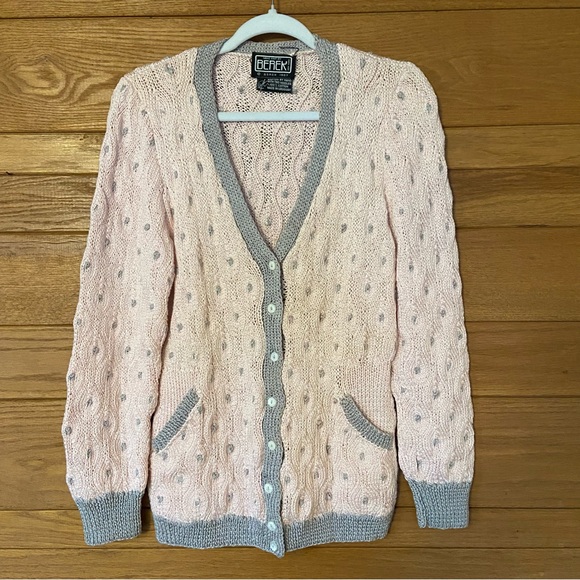 Vintage Sweaters - Vintage 80s Hand Knit by Berek knitted by hand button front cardigan sweater